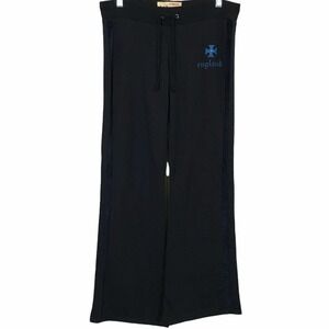 Be Right Back 98 Womens Blue Athletic Drawstring Flat Front Wide Leg Pant Size M